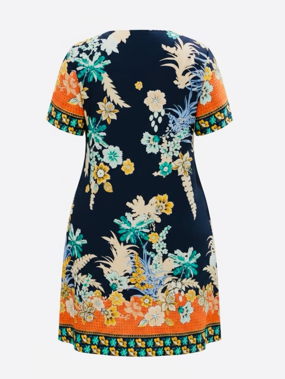 Emery Rose Navy & Floral Short Sleeve Dress - Picture 9 of 12